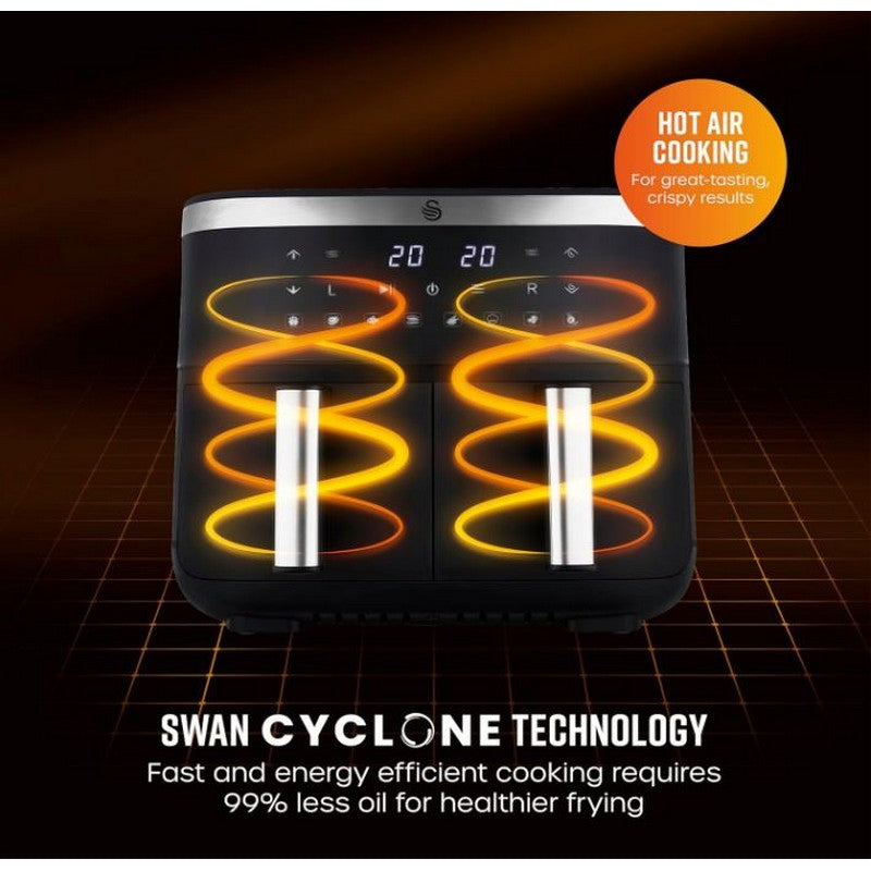 Swan Black Digital Dual Drawer Air Fryer