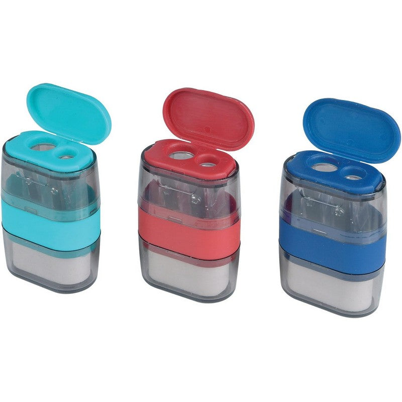 Helix Duo Eraser & Sharpener Set - Blue, Black & Green - 1 Sent At Random