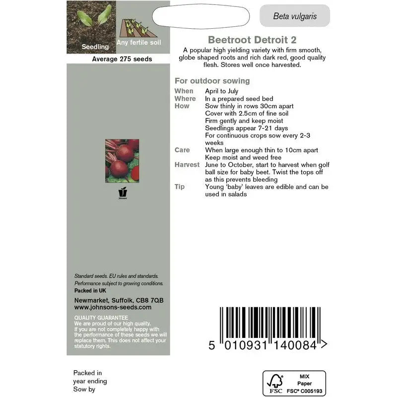 Johnsons F&V Seeds - Beetroot Detroit 2 - Type V