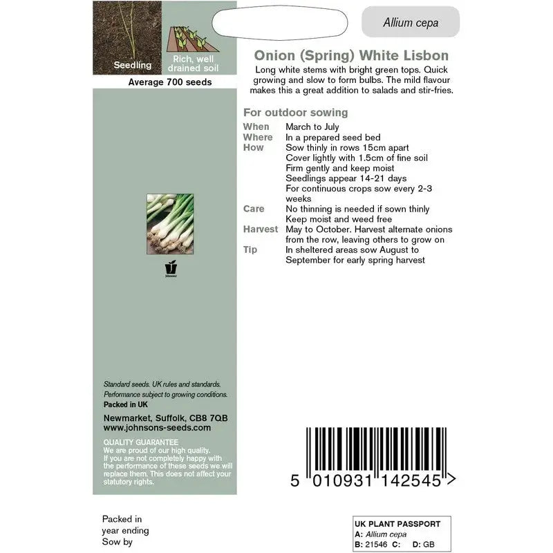 Johnsons F&V Seeds - Onion (Spring) White Lisbon - Type V