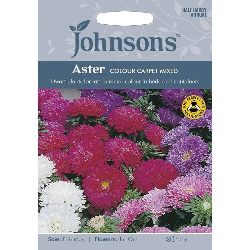 Johnsons Flower Seeds - Aster Colour Carpet Mixed - Type F