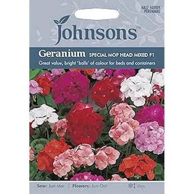 Johnston Flower Seeds - Geranium Special Mop Head Mixed F1