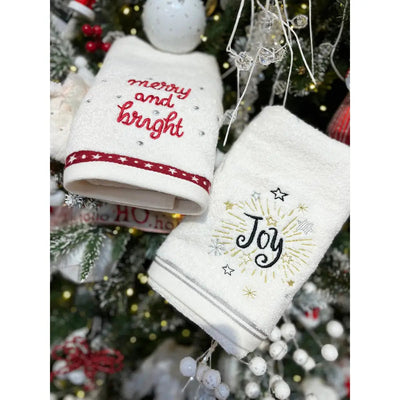Joy Christmas Kitchen Tea Towel - Cream - Christmas