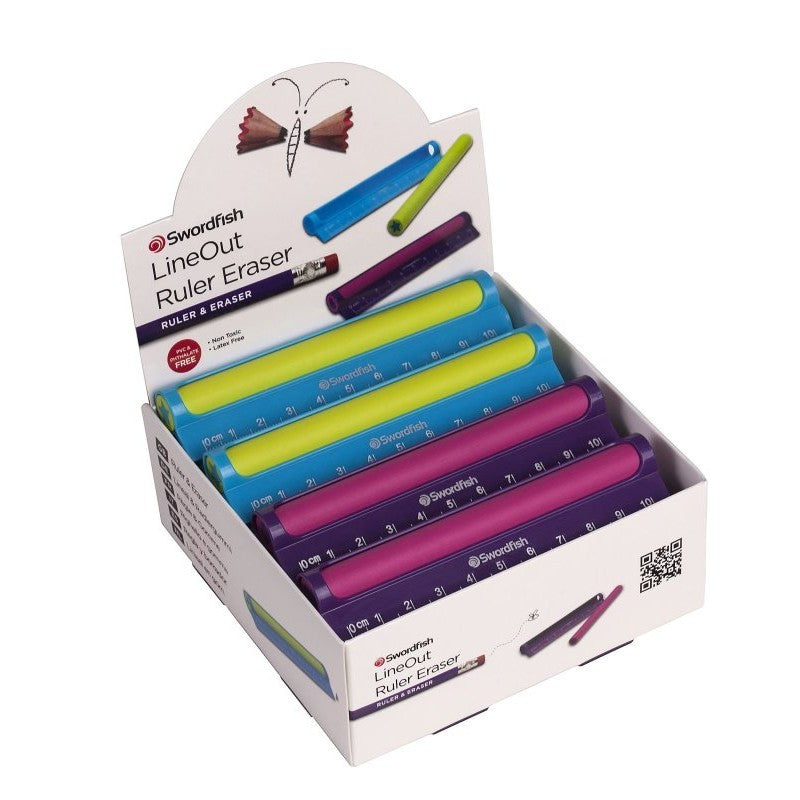 Swordfish Line Out Ruler & Eraser Set - Assorted Colours - Picked At Random