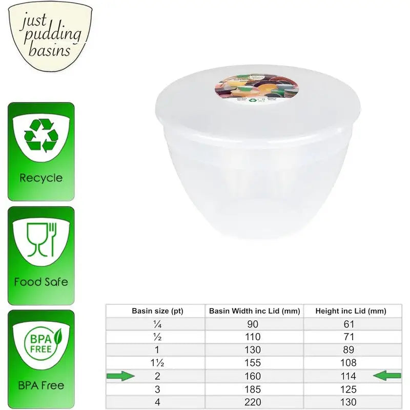 Just Pudding Microwavable Basins & Lids - (1 Pint - 4 Pint