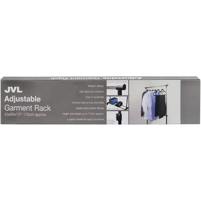 JVL Adjustable Clothes Garment Rack 43 X 88 X 107-170cm -