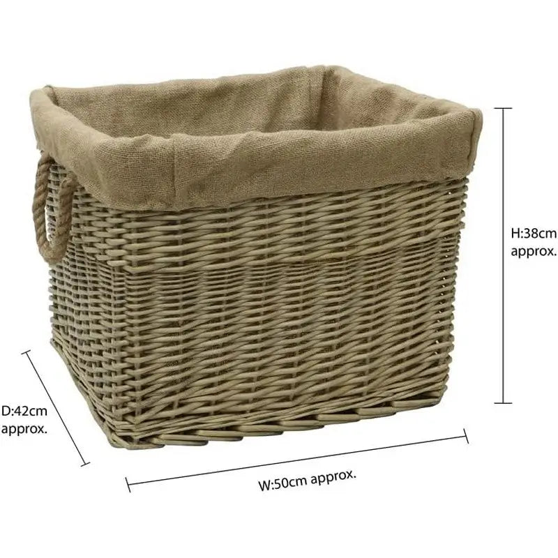 JVL Antique Washed Lined Log Baskets - Rectangular Round &