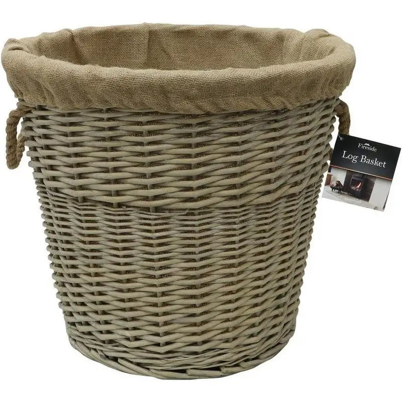 JVL Antique Washed Lined Log Baskets - Rectangular Round &