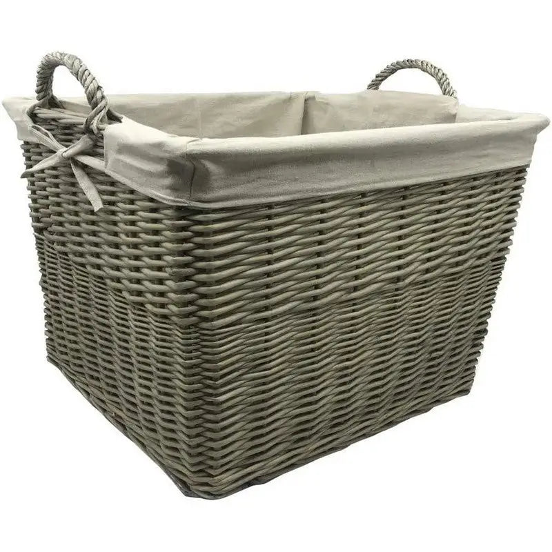 JVL Antique Washed Lined Log Baskets With Rope Handles