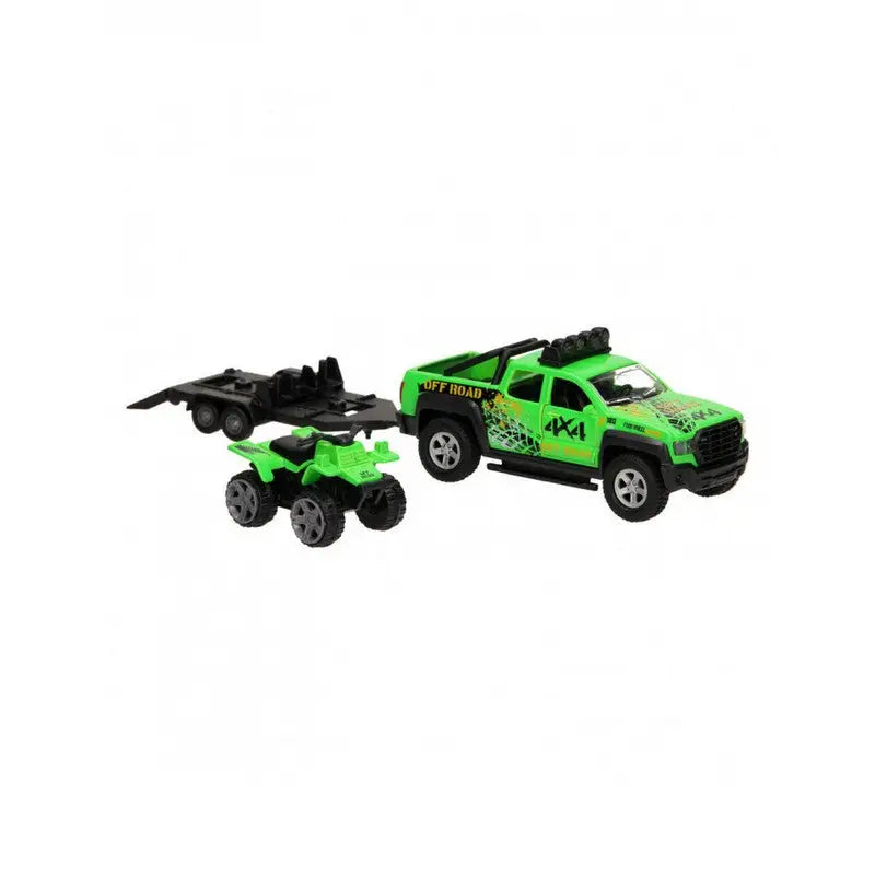 Kids Globe Traffic Die Cast Suv With Trailer And Quad