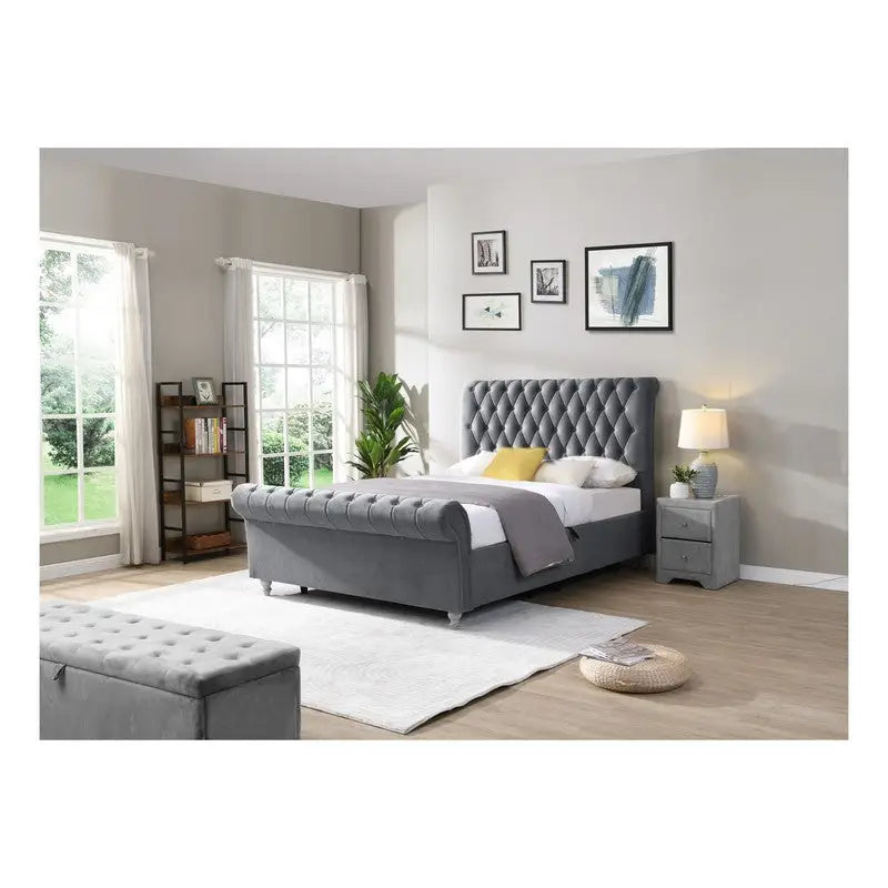 Kilkenny Gas Lift Scroll Button Bed - Mink Grey Silver