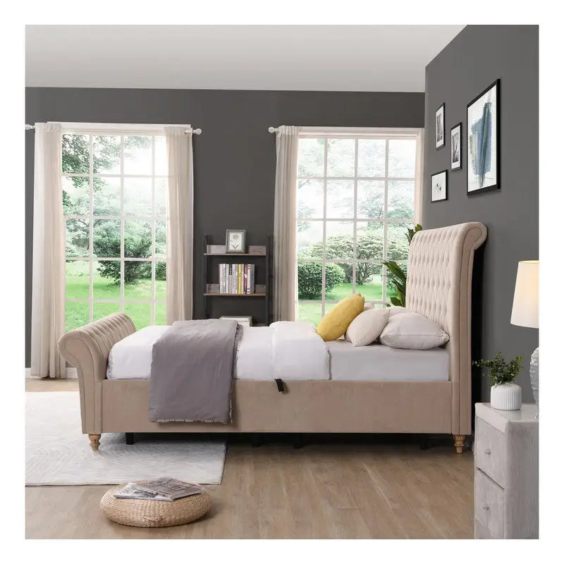 Kilkenny Gas Lift Scroll Button Bed - Mink Grey Silver