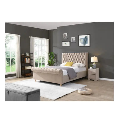 Kilkenny Scroll Button Bed Frame - Mink / Grey - MInk / 4ft