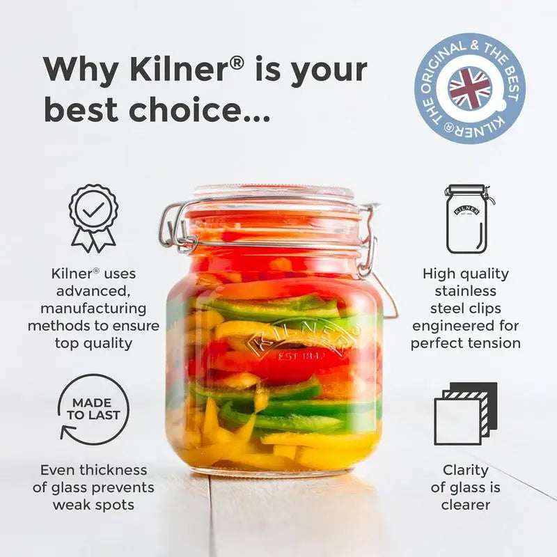 Kilner Square Clip Top Jars Range - 1 Litre - 1.5 Litre