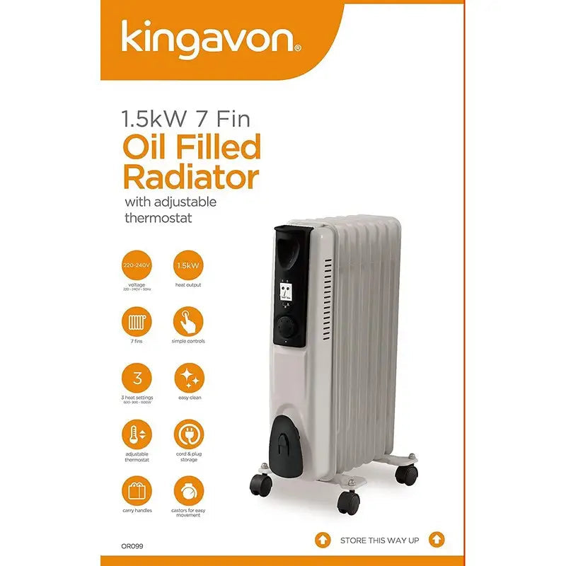 Kingavon 1.5Kw Oil Filled Radiator - 7 Fin White - Space