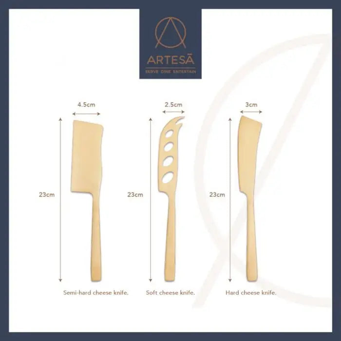 Kitchen Craft Artesa 3 Piece Brass Coloured Cheese Knives -