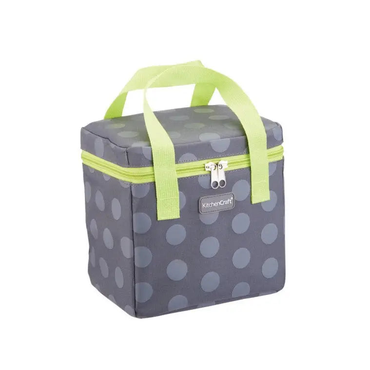 KitchenCraft Lunch Grey Spotty 5 Litre Cool Bag with Lime