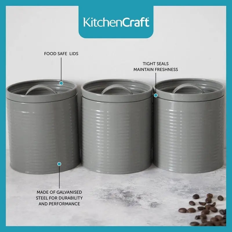 KitchenCraft Storage Canisters Set of 3 1 L Grey - Storage