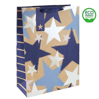 Kraft Blue Stars Gift Bags - Medium Large & XLarge Sizes