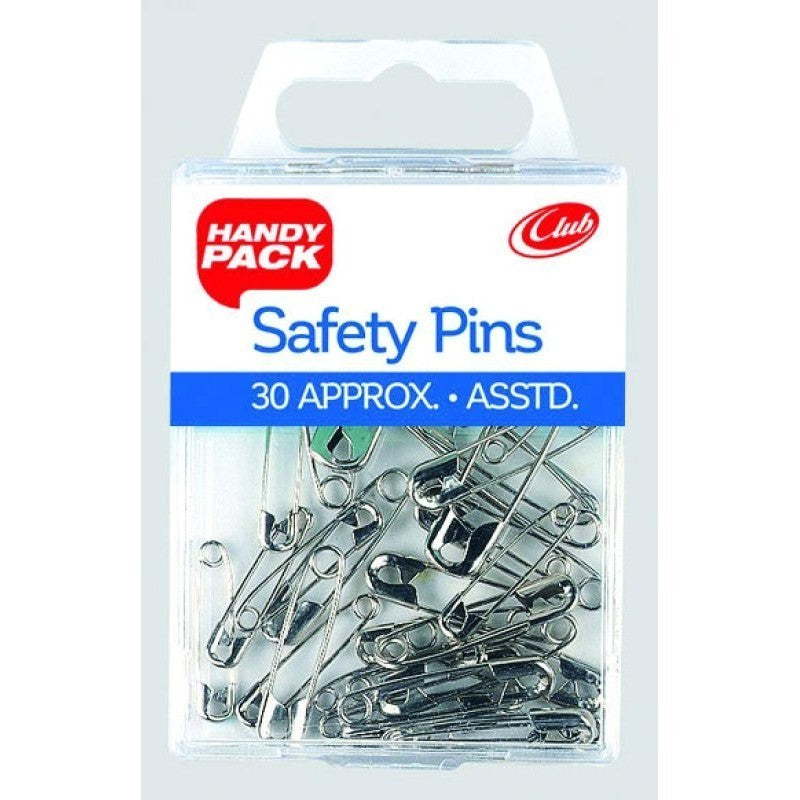 Club Handy Pack Of Saftety Pins Assorted Sizes - 30 Pack (Approx)