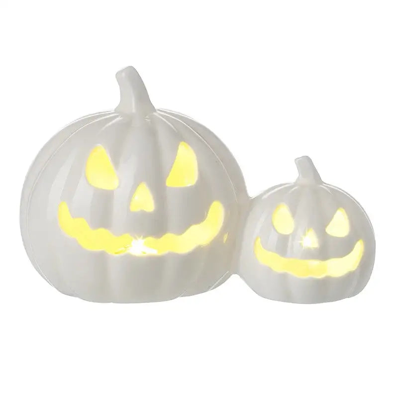 Light Up Porcelain White Pumpkins 16x10cm - Seasonal >>
