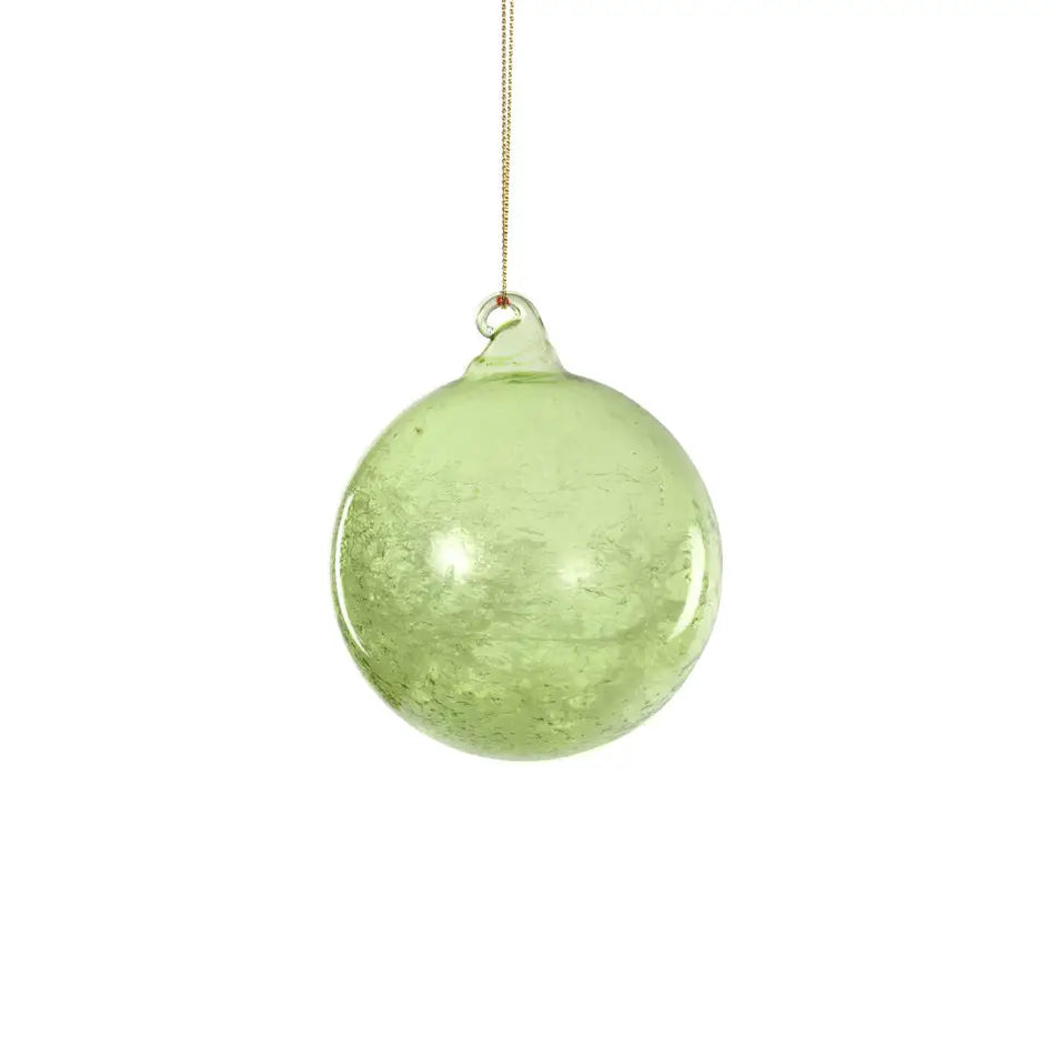 Lime Green Crackle Glass Bauble 8cm - Seasonal >> Christmas