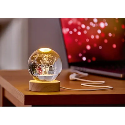 Lit 3D Etched Glass Ball 8cm - 2 Asst. Tree-Reindeer 1 Sent