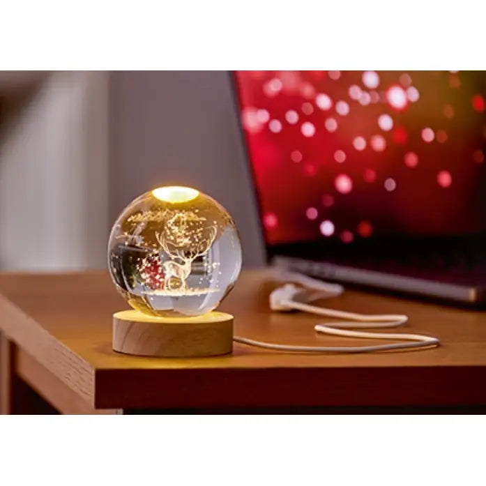 Lit 3D Etched Glass Ball 8cm - 2 Asst. Tree-Reindeer 1 Sent