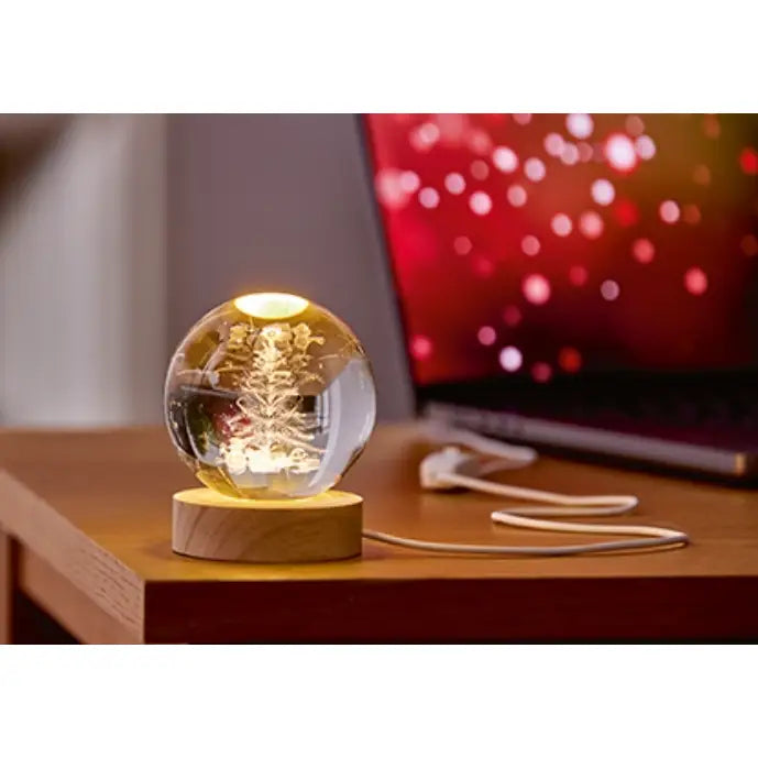 Lit 3D Etched Glass Ball 8cm - 2 Asst. Tree-Reindeer 1 Sent