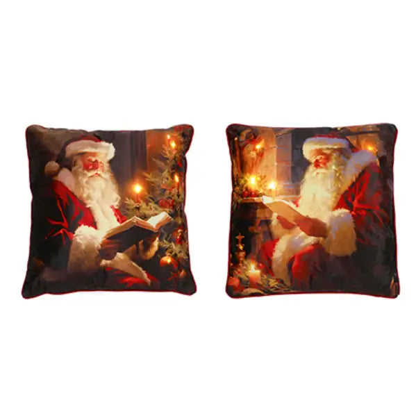 Lit BO Santa Reading Cushion with Red Piping - 2 Asst. 1