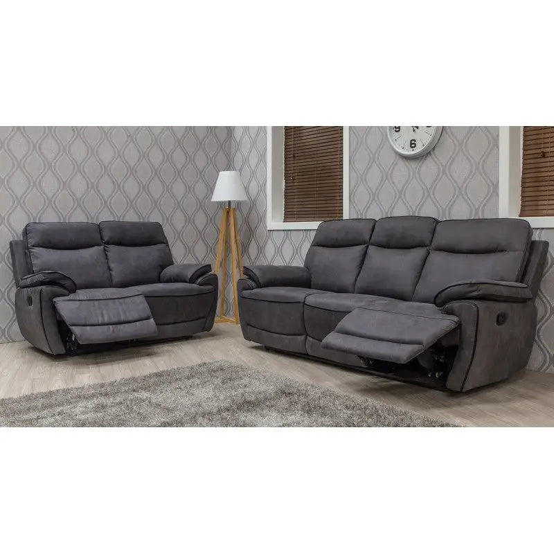 Lota Fabric Reclining Sofa Range - Charcoal - Charcoal / 3+2