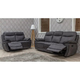 Lota Fabric Reclining Sofa Range - Charcoal - Charcoal / 3+2