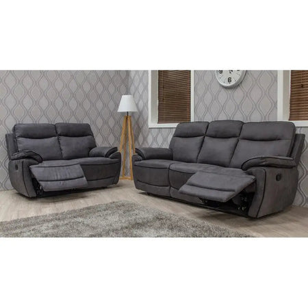 Lota Fabric Reclining Sofa Range - Charcoal - Charcoal / 3+2