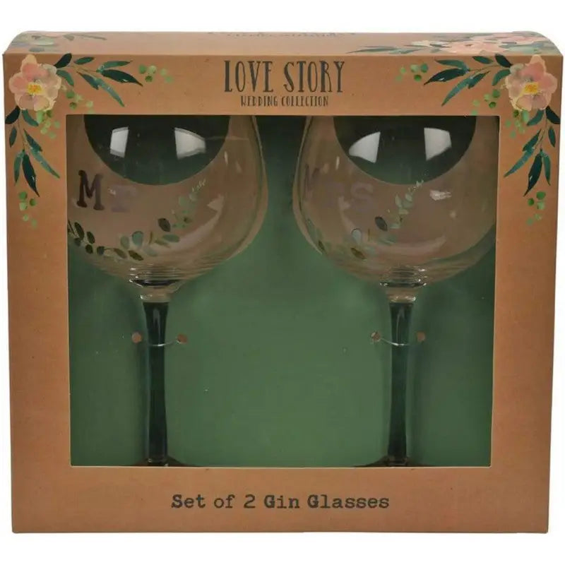 Love Story Mr And Mrs Gin Glass Set - Glass