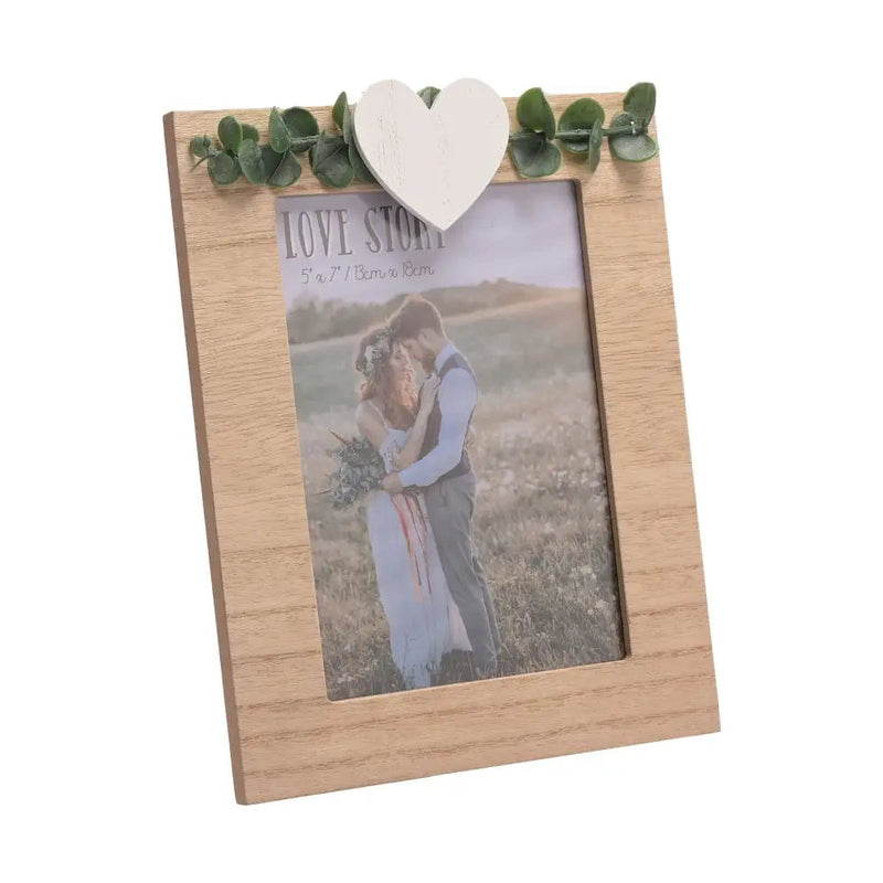 Love Story Rustic Frame with Heart and Leaves - 4x6 / 5x7 -