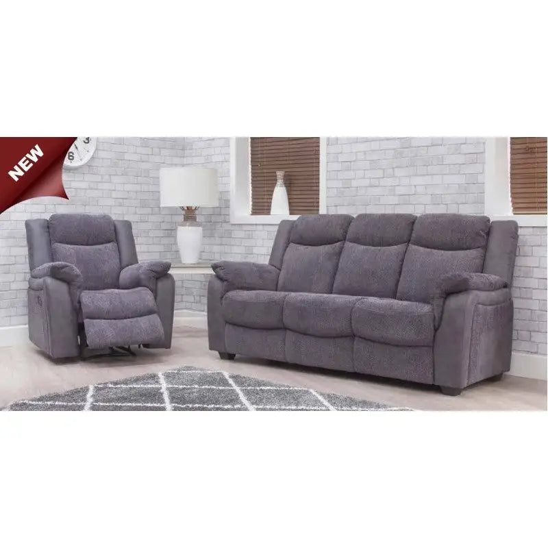 Madis Grey Fabric Reclining Sofa Range - Grey - 3+1+1 Set