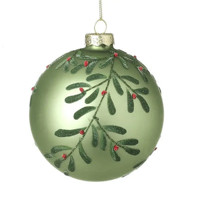 Matte Green Mistletoe & Berry Bauble 8cm - Seasonal >>