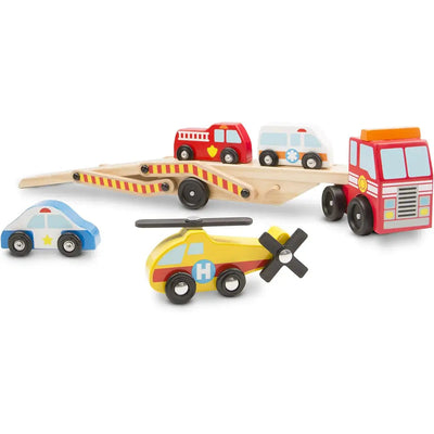 Melissa & Doug Wooden Emergency Vehicle Car Carrier - Toys