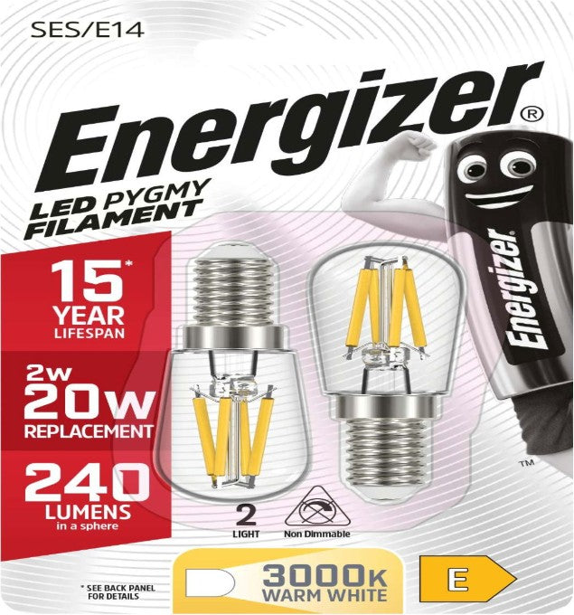 Energizer S13562 LED Filament Pygmy E14 (SES) 240lm 2W 3,000K (Warm White), Blister of 2