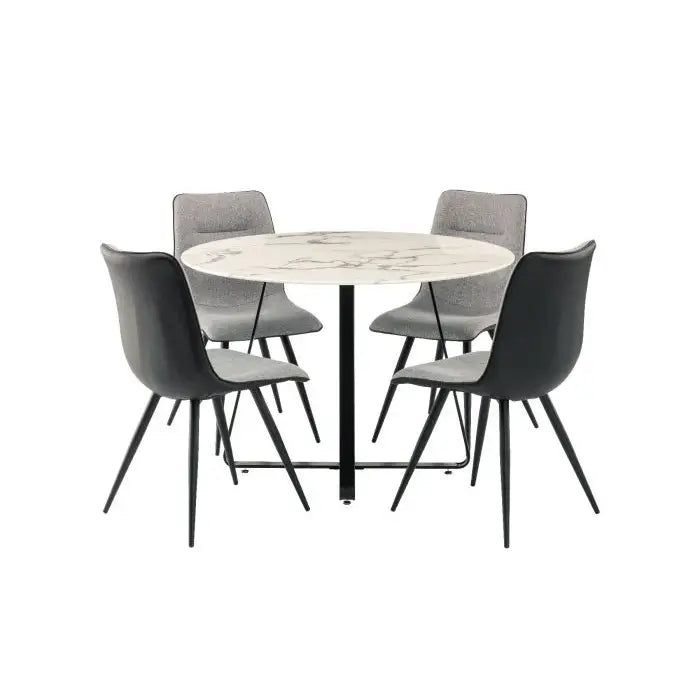 Mia White Ceramic Marble Round Dining Table Set Including 4