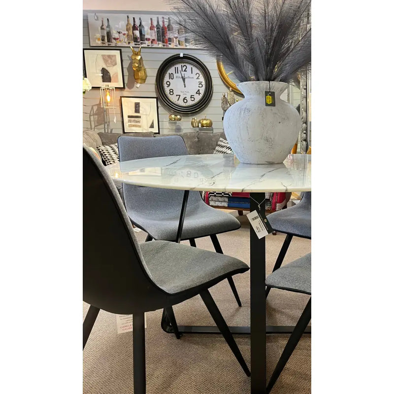 Mia White Ceramic Marble Round Dining Table Set Including 4