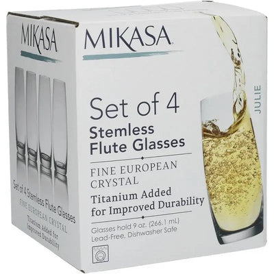 Mikasa Julie 9oz 4 Pack Stemless Flute Glasses - 266ml -