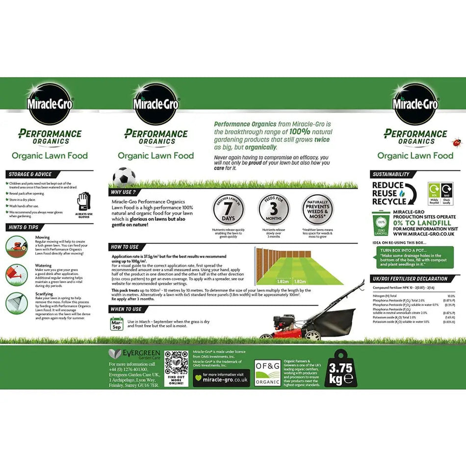 Miracle Gro Perform Organic Lawn Food 100M2