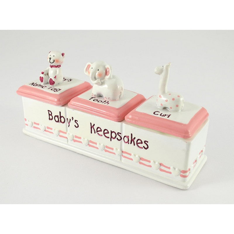 Baby Girl Triple Keepsake - Name Tag, Tooth & Curl