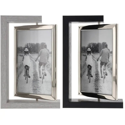Modern Wood Spin Frame 4x6 - Grey / Black - Giftware