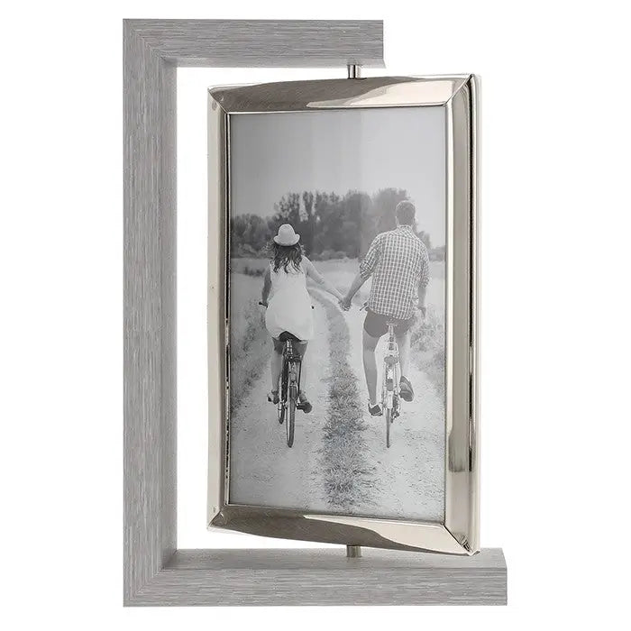 Modern Wood Spin Frame 4x6 - Grey / Black - Grey - Giftware