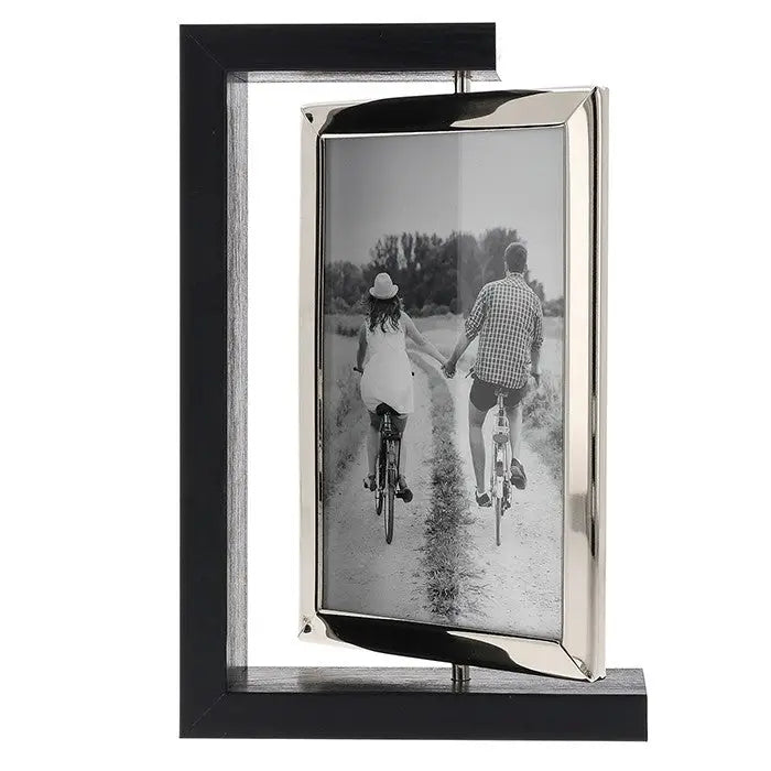 Modern Wood Spin Frame 4x6 - Grey / Black - Black - Giftware