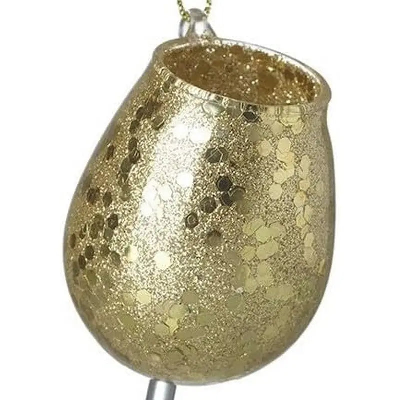 Mottled Glitter Glass Wine Glass Bauble 5x11cm - Available