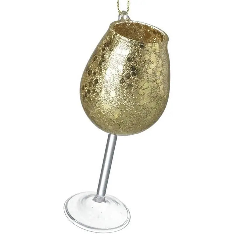 Mottled Glitter Glass Wine Glass Bauble 5x11cm - Available