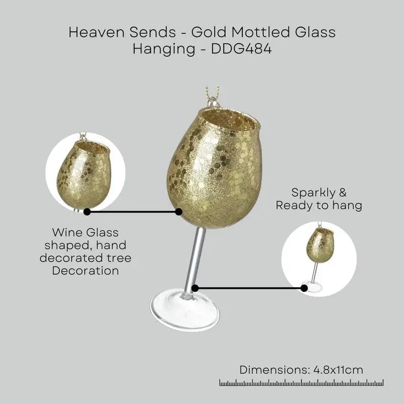 Mottled Glitter Glass Wine Glass Bauble 5x11cm - Available